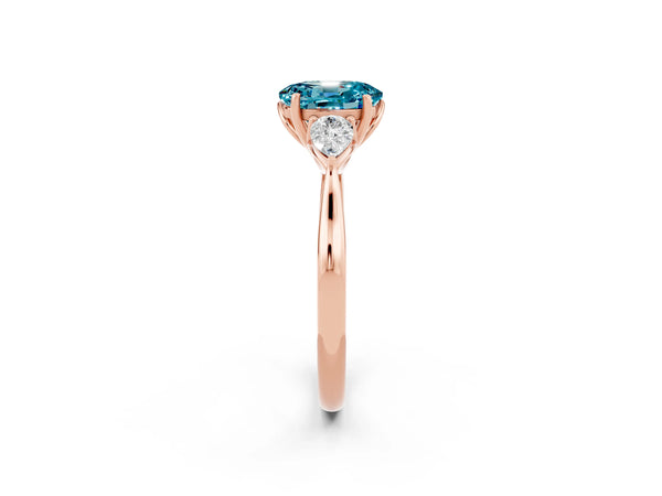 Rose gold Three-Stone Oval Cut Cut Diamond Ring with Pear Side Stones in Four-Prong Setting