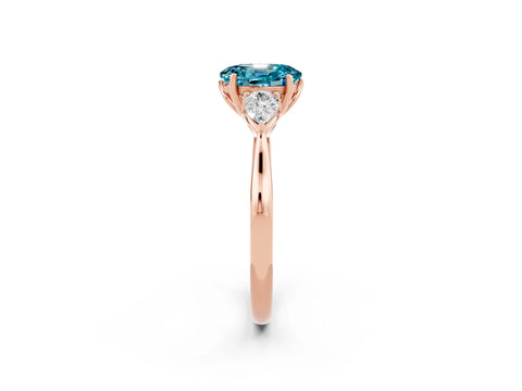 Rose gold Three-Stone Oval Cut Cut Diamond Ring with Pear Side Stones in Four-Prong Setting_2