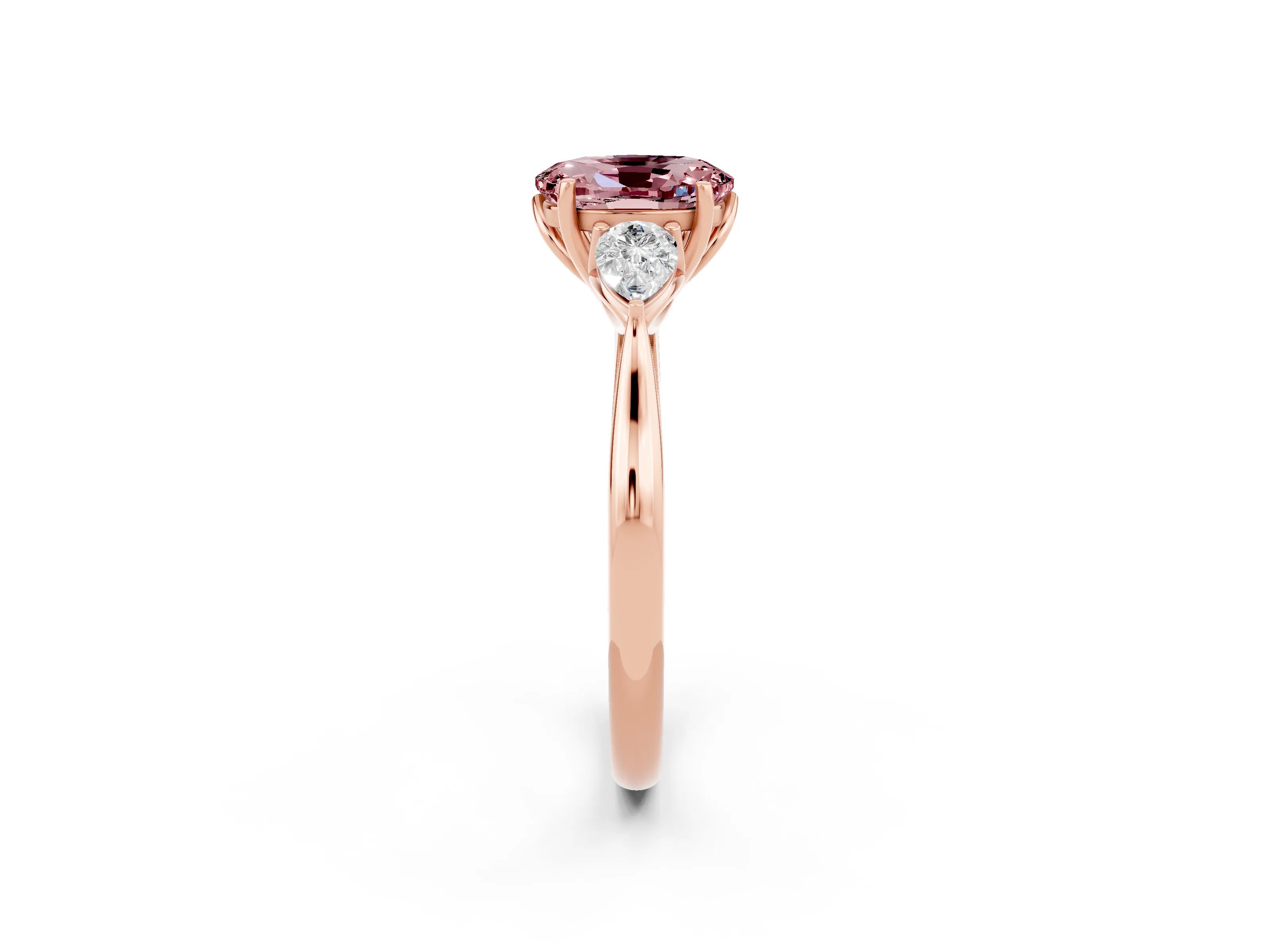 Rose gold Three-Stone Oval Cut Cut Diamond Ring with Pear Side Stones in Four-Prong Setting_2