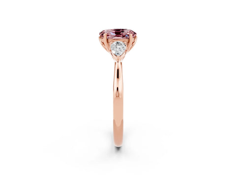 Rose gold Three-Stone Oval Cut Cut Diamond Ring with Pear Side Stones in Four-Prong Setting_2