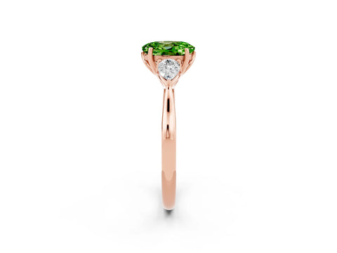Rose gold Three-Stone Oval Cut Cut Diamond Ring with Pear Side Stones in Four-Prong Setting_2