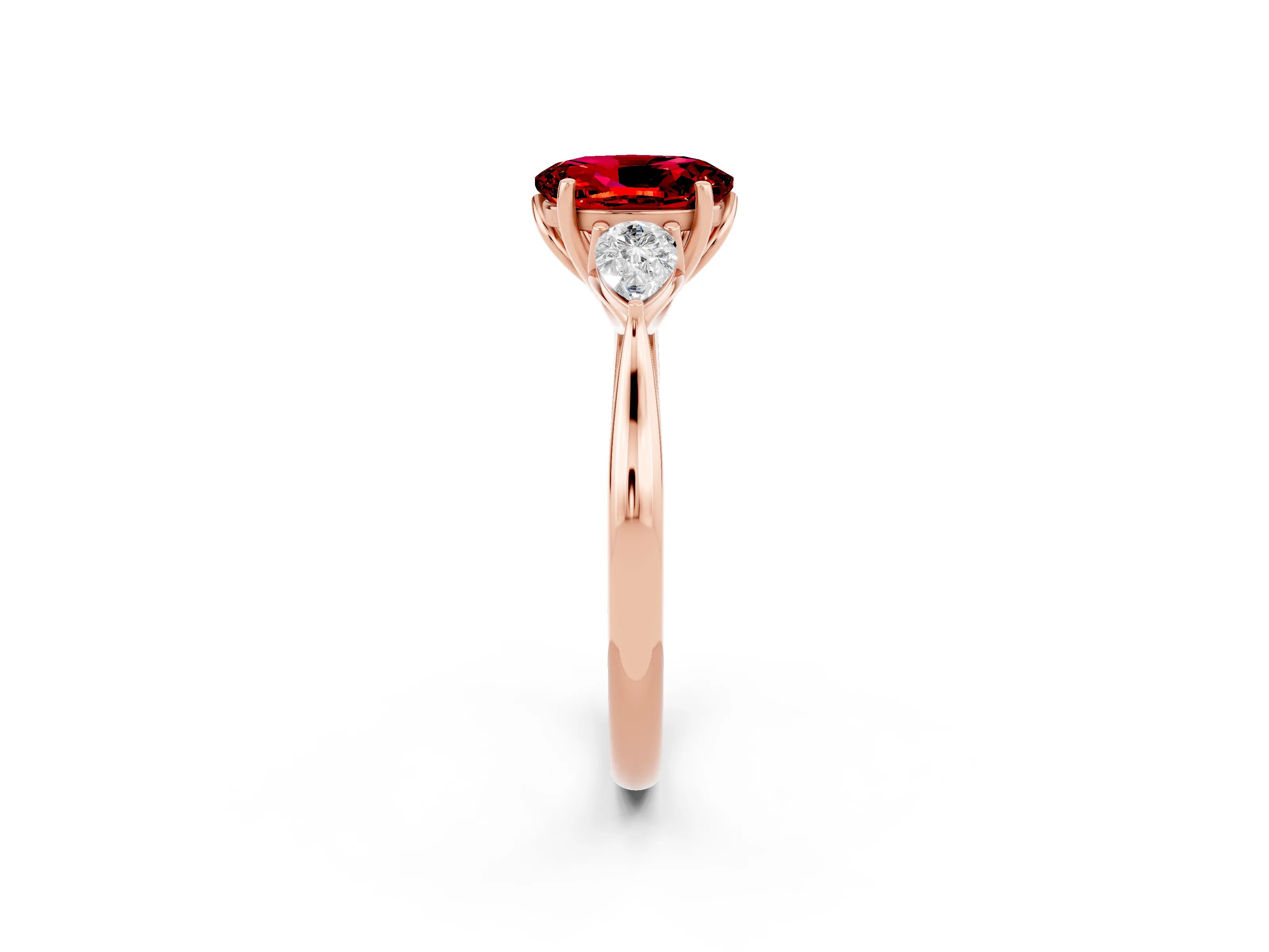 Rose gold Three-Stone Oval Cut Cut Diamond Ring with Pear Side Stones in Four-Prong Setting_2