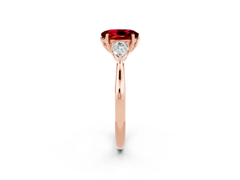 Rose gold Three-Stone Oval Cut Cut Diamond Ring with Pear Side Stones in Four-Prong Setting_2