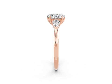 Rose gold Three-Stone Oval Cut Cut Diamond Ring with Pear Side Stones in Four-Prong Setting_2