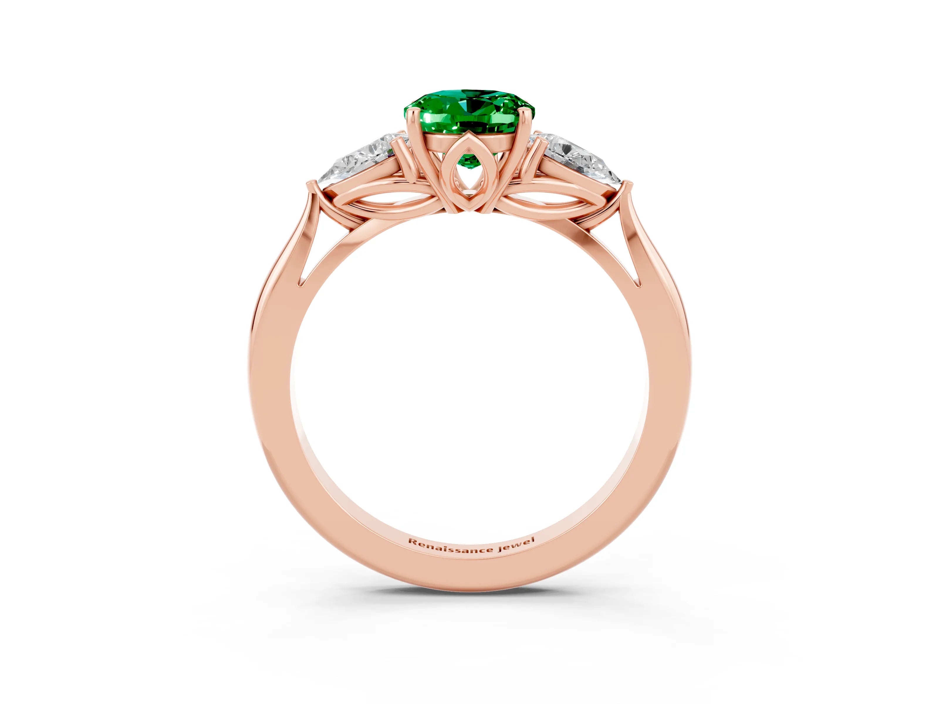 Rose gold Three-Stone Oval Cut Cut Diamond Ring with Pear Side Stones in Four-Prong Setting_3