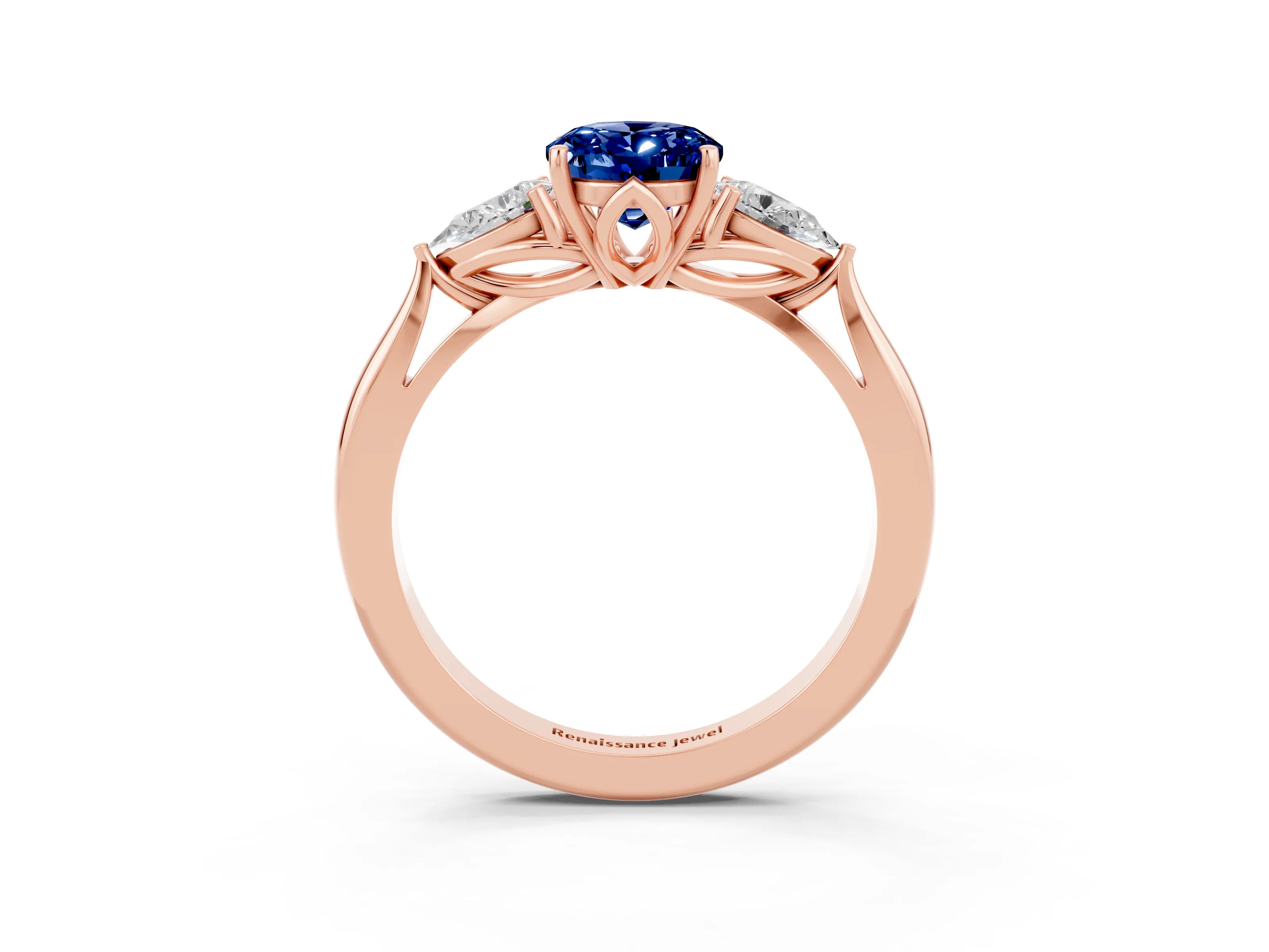 Rose gold Three-Stone Oval Cut Cut Diamond Ring with Pear Side Stones in Four-Prong Setting_3