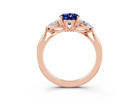Rose gold Three-Stone Oval Cut Cut Diamond Ring with Pear Side Stones in Four-Prong Setting_3