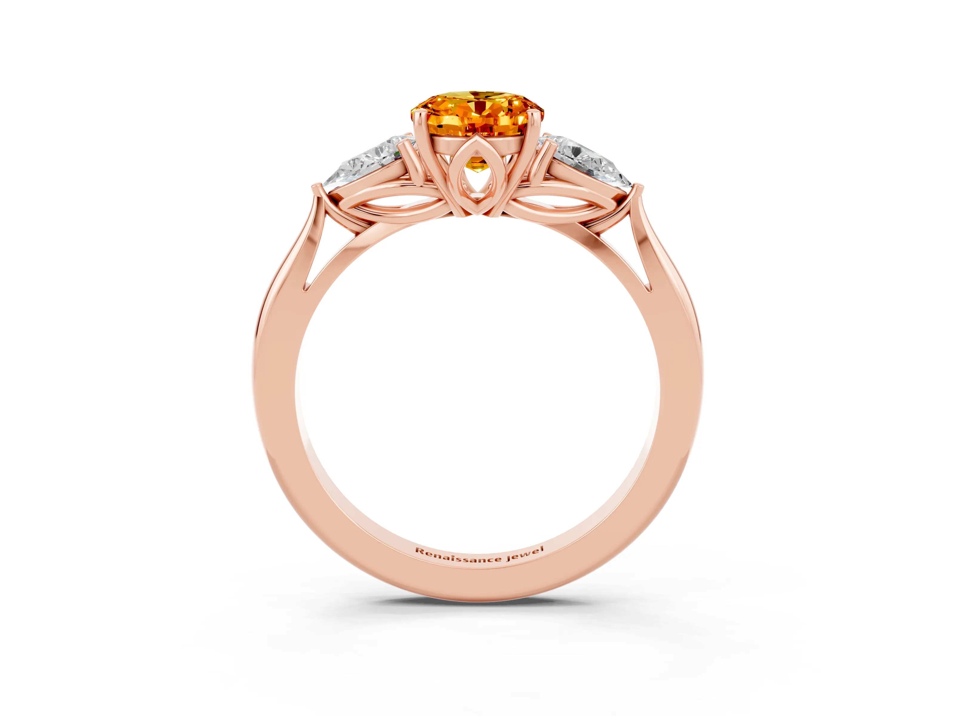 Rose gold Three-Stone Oval Cut Cut Diamond Ring with Pear Side Stones in Four-Prong Setting_3