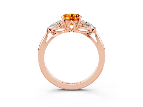 Rose gold Three-Stone Oval Cut Citrine Ring with Pear  Side Stones in Four-Prong Setting