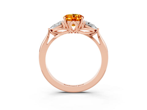 Rose gold Three-Stone Oval Cut Cut Diamond Ring with Pear Side Stones in Four-Prong Setting_3