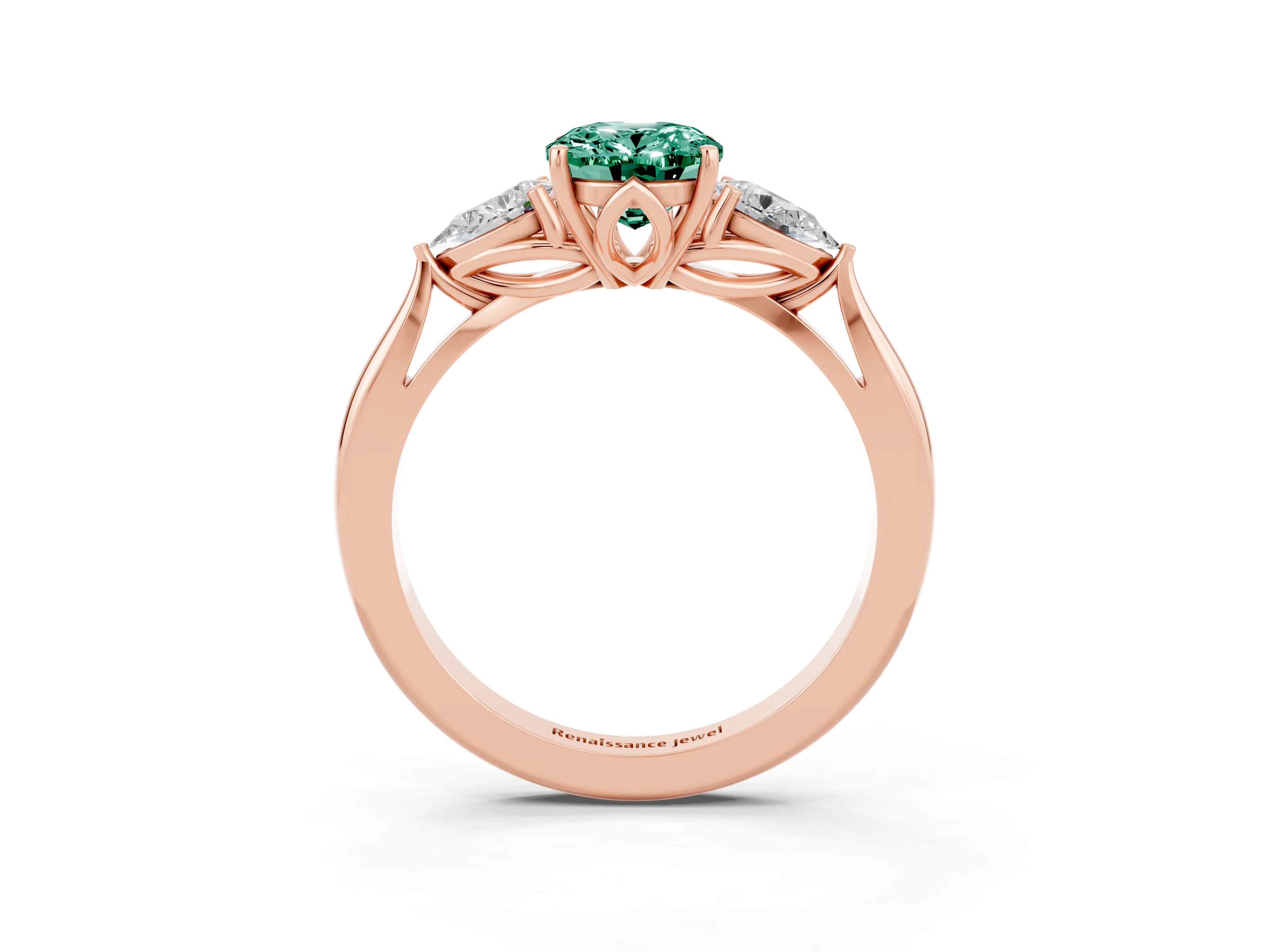 Rose gold Three-Stone Oval Cut Cut Diamond Ring with Pear Side Stones in Four-Prong Setting_3