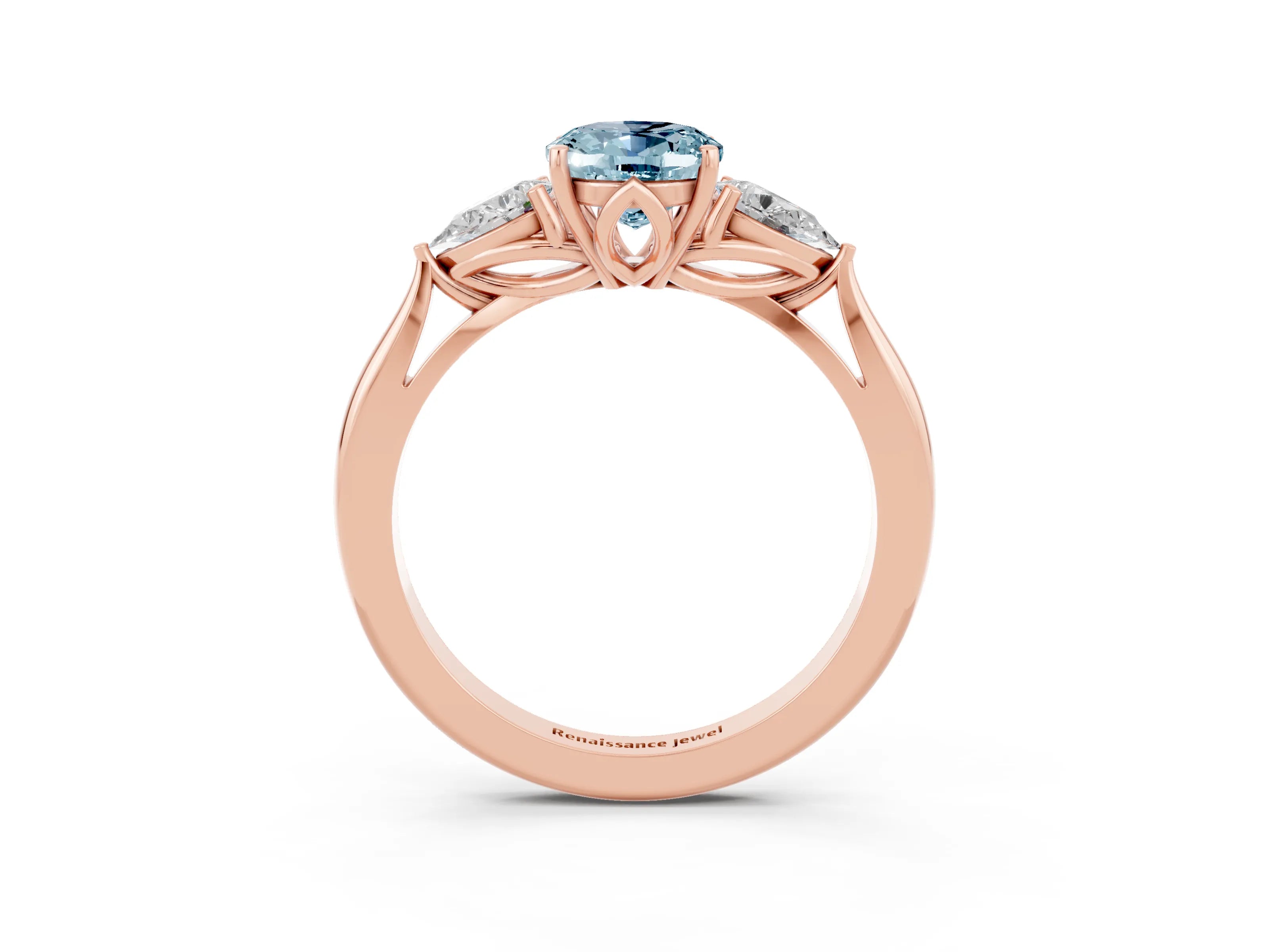 Rose gold Three-Stone Oval Cut Cut Diamond Ring with Pear Side Stones in Four-Prong Setting_3