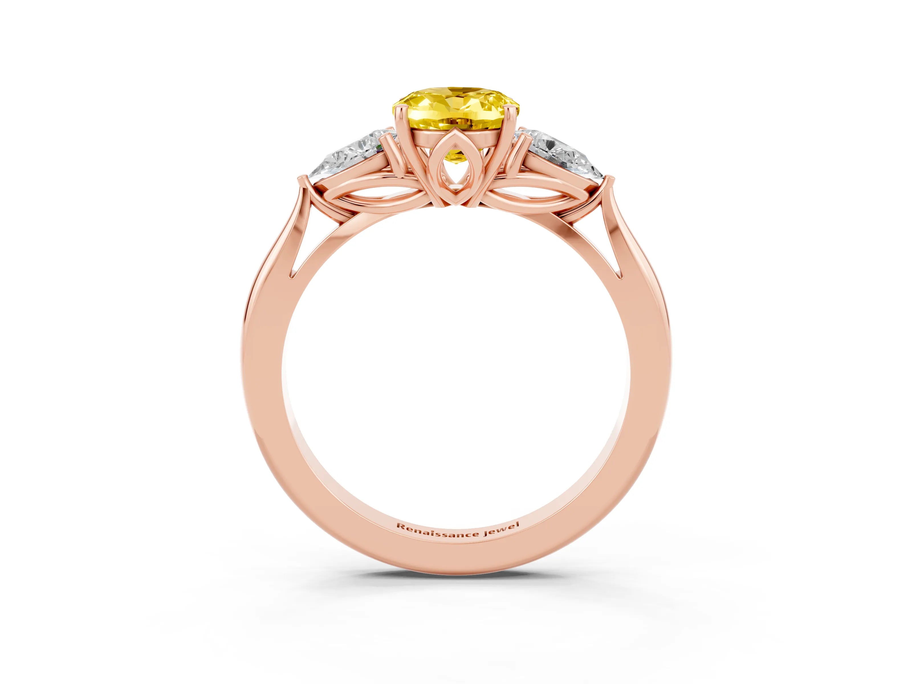 Rose gold Three-Stone Oval Cut Cut Diamond Ring with Pear Side Stones in Four-Prong Setting_3
