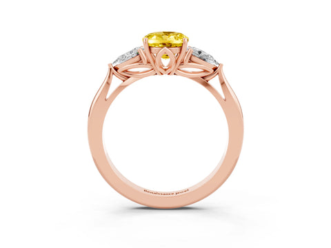 Rose gold Three-Stone Oval Cut Cut Diamond Ring with Pear Side Stones in Four-Prong Setting_3