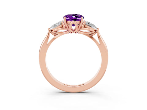 Rose gold Three-Stone Oval Cut Cut Diamond Ring with Pear Side Stones in Four-Prong Setting_3