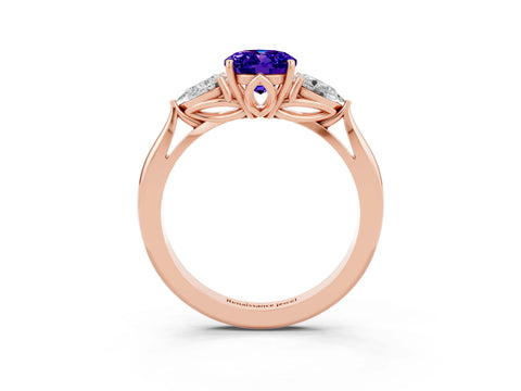 Rose gold Three-Stone Oval Cut Cut Diamond Ring with Pear Side Stones in Four-Prong Setting_3