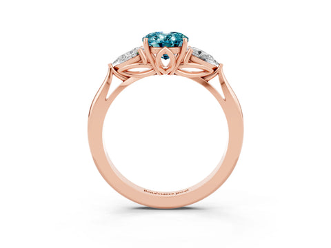Rose gold Three-Stone Oval Cut Cut Diamond Ring with Pear Side Stones in Four-Prong Setting_3