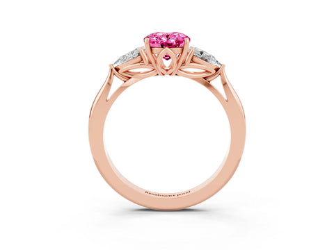 Rose gold Three-Stone Oval Cut Cut Diamond Ring with Pear Side Stones in Four-Prong Setting_3