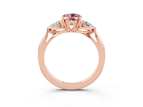 Rose gold Three-Stone Oval Cut Cut Diamond Ring with Pear Side Stones in Four-Prong Setting_3