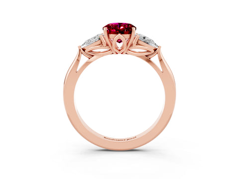 Rose gold Three-Stone Oval Cut Cut Diamond Ring with Pear Side Stones in Four-Prong Setting_3