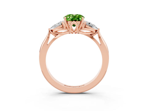 Rose gold Three-Stone Oval Cut Cut Diamond Ring with Pear Side Stones in Four-Prong Setting_3
