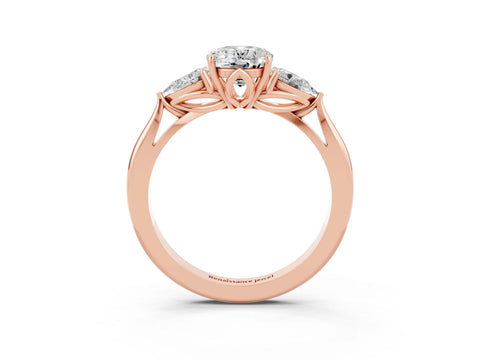 Rose gold Three-Stone Oval Cut Cut Diamond Ring with Pear Side Stones in Four-Prong Setting_3