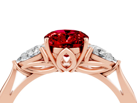 Rose gold Three-Stone Oval Cut Cut Diamond Ring with Pear Side Stones in Four-Prong Setting_4