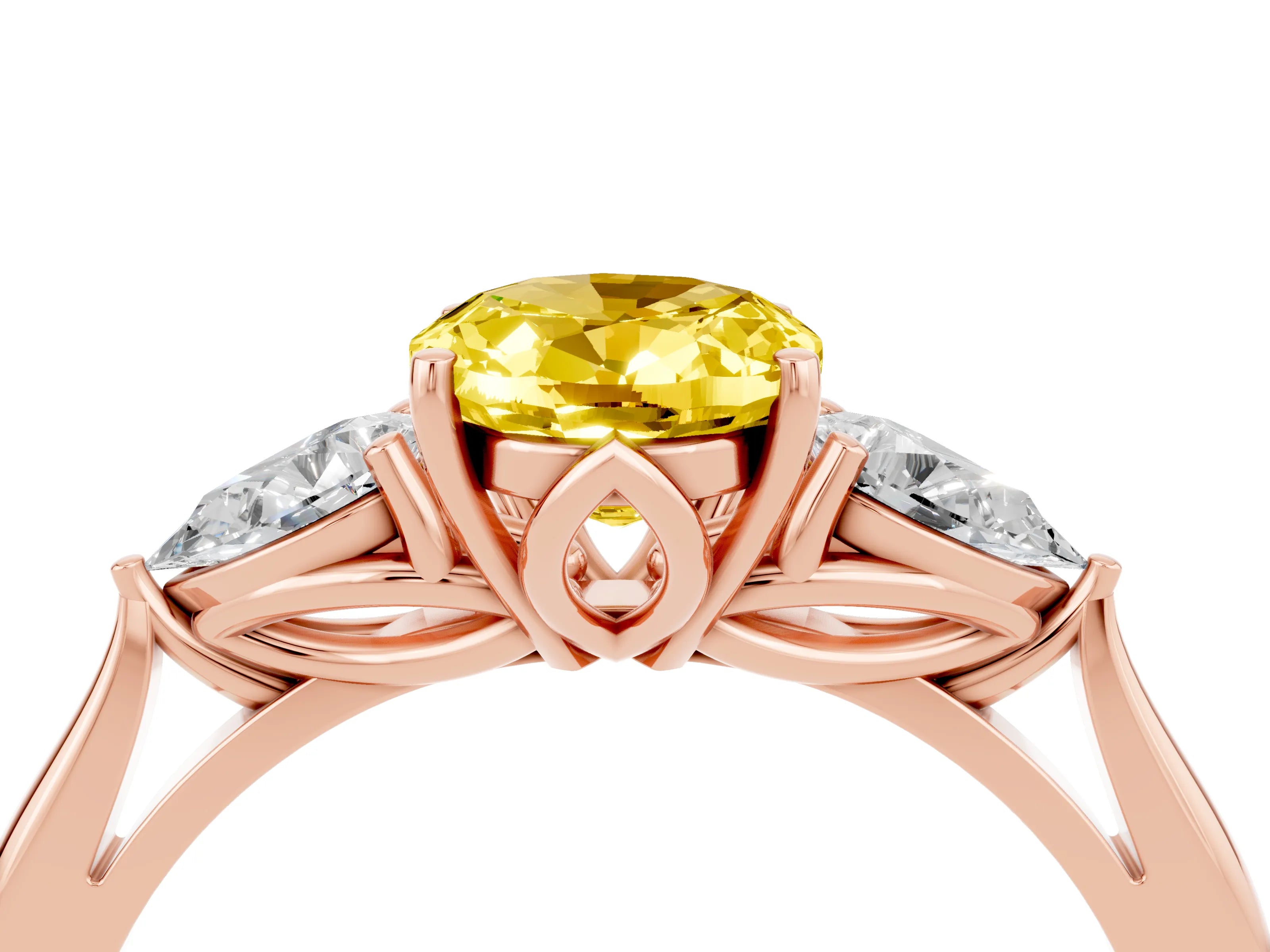 Rose gold Three-Stone Oval Cut Cut Diamond Ring with Pear Side Stones in Four-Prong Setting_4