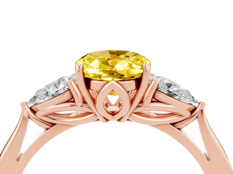 Rose gold Three-Stone Oval Cut Cut Diamond Ring with Pear Side Stones in Four-Prong Setting_4
