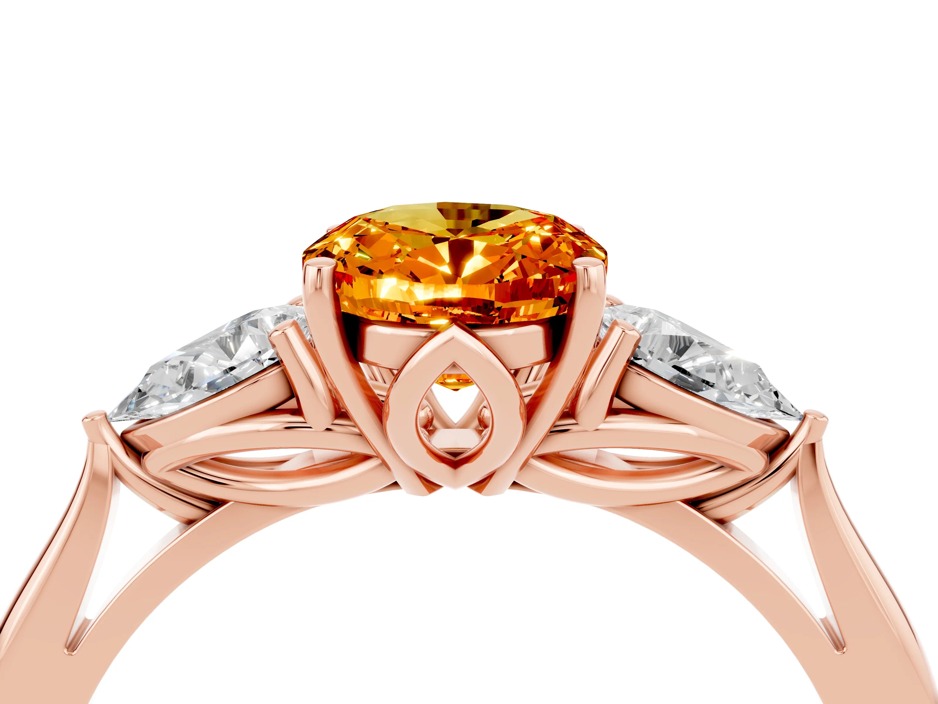 Rose gold Three-Stone Oval Cut Cut Diamond Ring with Pear Side Stones in Four-Prong Setting_4