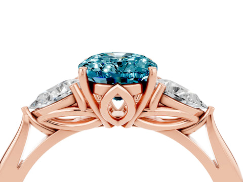 Rose gold Three-Stone Oval Cut Cut Diamond Ring with Pear Side Stones in Four-Prong Setting_4