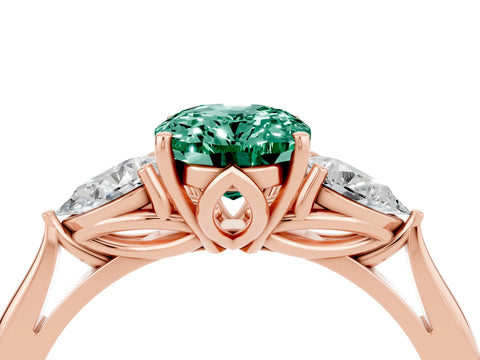 Rose gold Three-Stone Oval Cut Cut Diamond Ring with Pear Side Stones in Four-Prong Setting_4