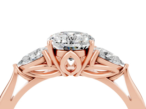 Rose gold Three-Stone Oval Cut Cut Diamond Ring with Pear Side Stones in Four-Prong Setting_4