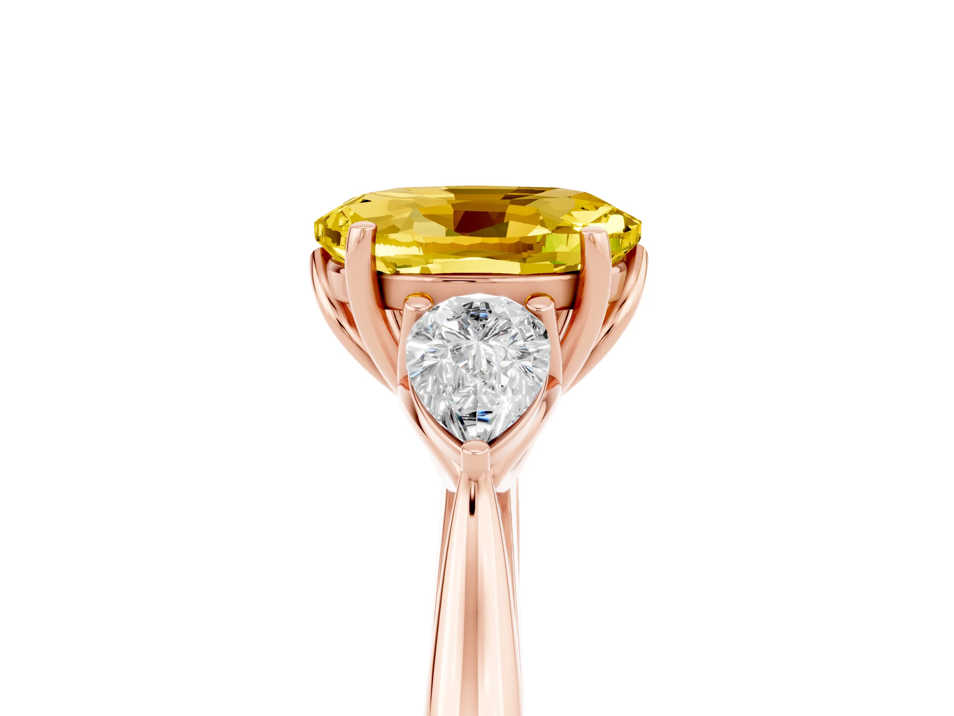 Rose gold Three-Stone Oval Cut Cut Diamond Ring with Pear Side Stones in Four-Prong Setting_5