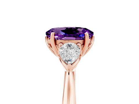 Rose gold Three-Stone Oval Cut Cut Diamond Ring with Pear Side Stones in Four-Prong Setting_5