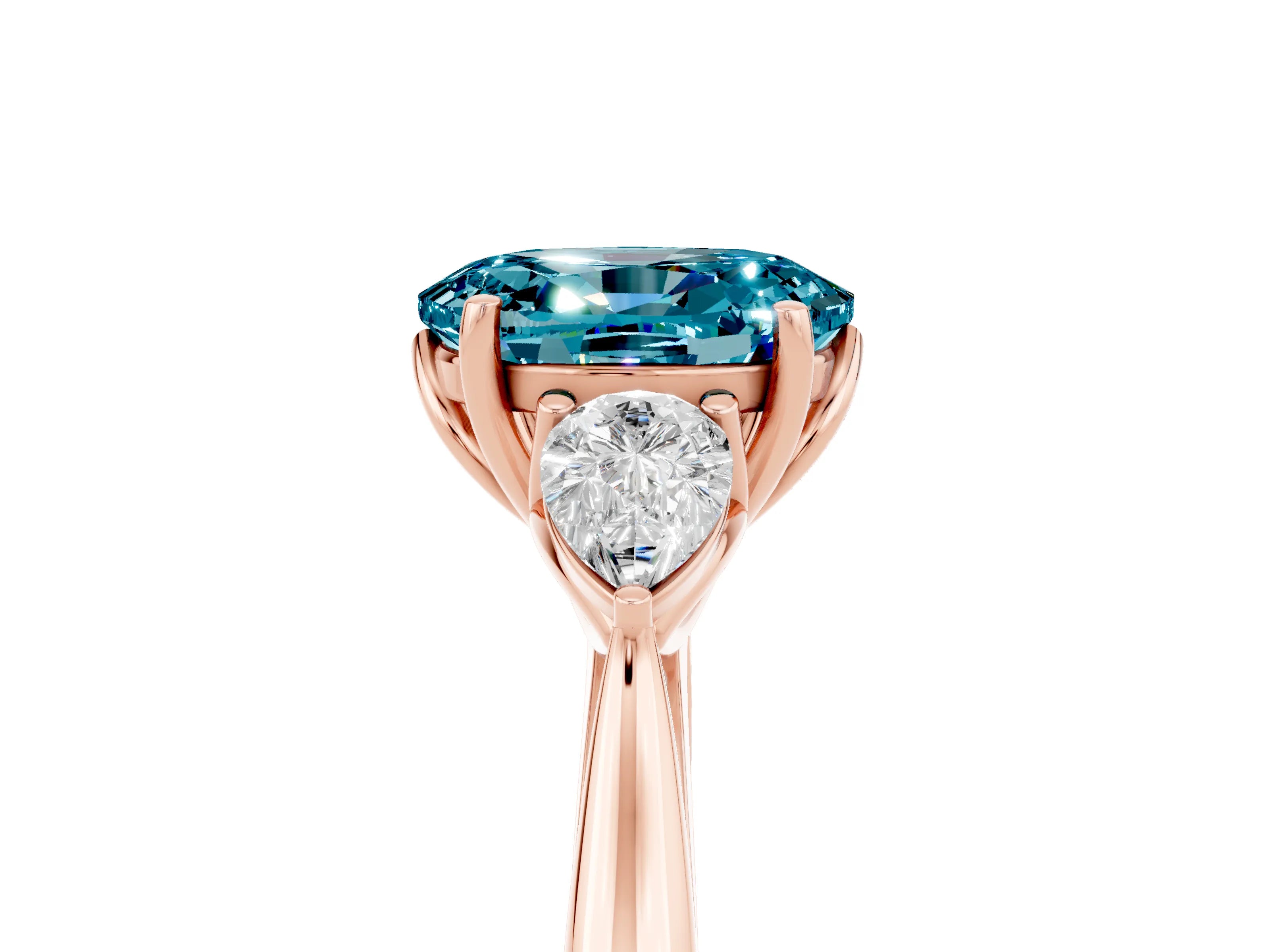 Rose gold Three-Stone Oval Cut Cut Diamond Ring with Pear Side Stones in Four-Prong Setting_5