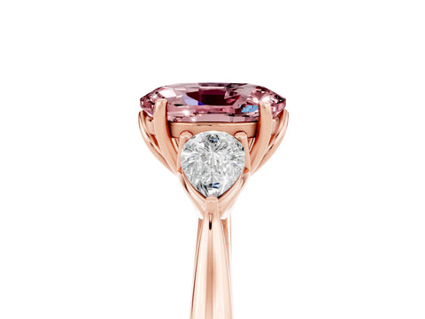 Rose gold Three-Stone Oval Cut Cut Diamond Ring with Pear Side Stones in Four-Prong Setting_5