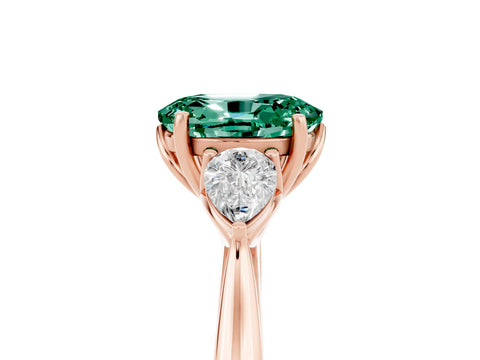 Rose gold Three-Stone Oval Cut Cut Diamond Ring with Pear Side Stones in Four-Prong Setting_5