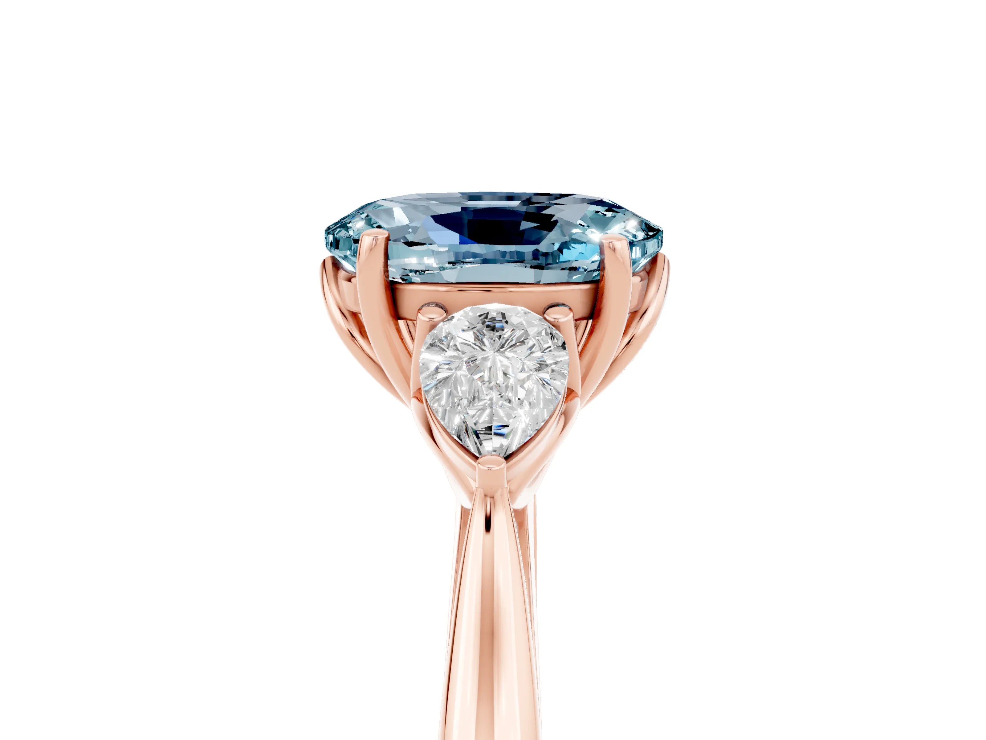 Rose gold Three-Stone Oval Cut Cut Diamond Ring with Pear Side Stones in Four-Prong Setting_5