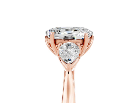Rose gold Three-Stone Oval Cut Cut Diamond Ring with Pear Side Stones in Four-Prong Setting_5