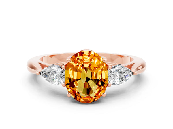 Rose gold Three-Stone Oval Cut Citrine Ring with Pear  Side Stones in Four-Prong Setting