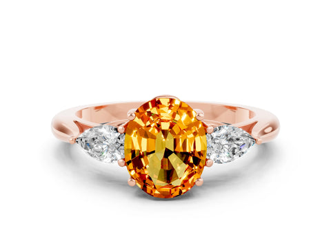 Rose gold Three-Stone Oval Cut Cut Diamond Ring with Pear Side Stones in Four-Prong Setting