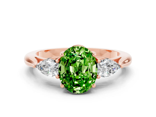 Rose gold Three-Stone Oval Cut Cut Diamond Ring with Pear Side Stones in Four-Prong Setting