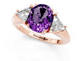 Rose gold Three-Stone Oval Cut Cut Diamond Ring with Trillion Side Stones and Four-Prong Setting_1