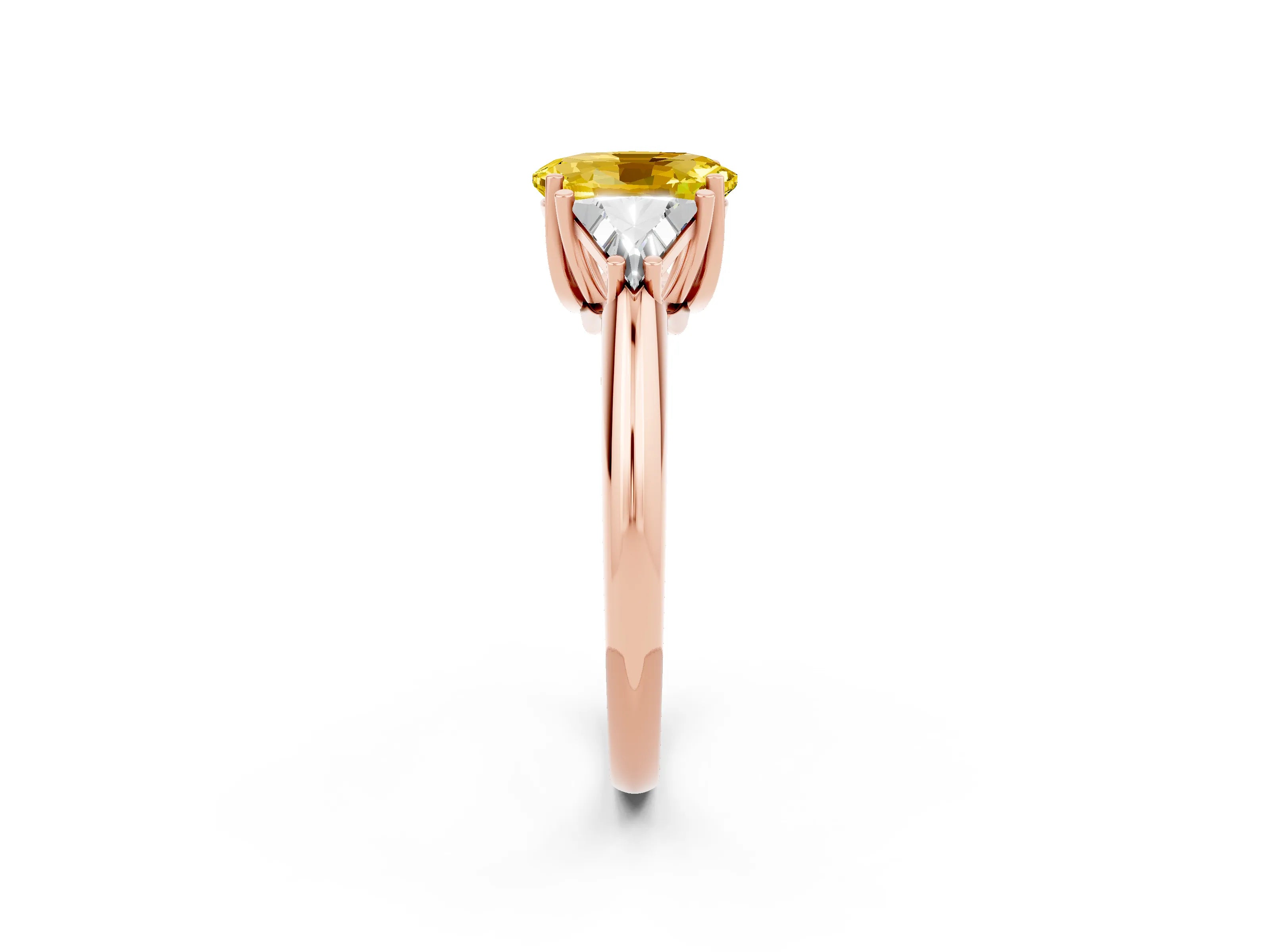 Rose gold Three-Stone Oval Cut Cut Diamond Ring with Trillion Side Stones and Four-Prong Setting_2