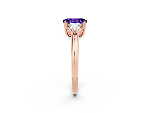 Rose gold Three-Stone Oval Cut Cut Diamond Ring with Trillion Side Stones and Four-Prong Setting_2