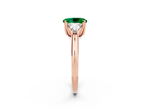 Rose gold Three-Stone Oval Cut Cut Diamond Ring with Trillion Side Stones and Four-Prong Setting_2