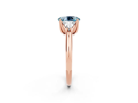 Rose gold Three-Stone Oval Cut Cut Diamond Ring with Trillion Side Stones and Four-Prong Setting_2