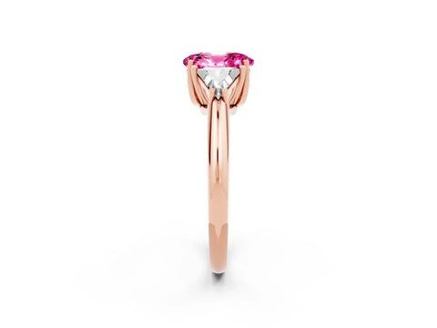 Rose gold Three-Stone Oval Cut Cut Diamond Ring with Trillion Side Stones and Four-Prong Setting_2