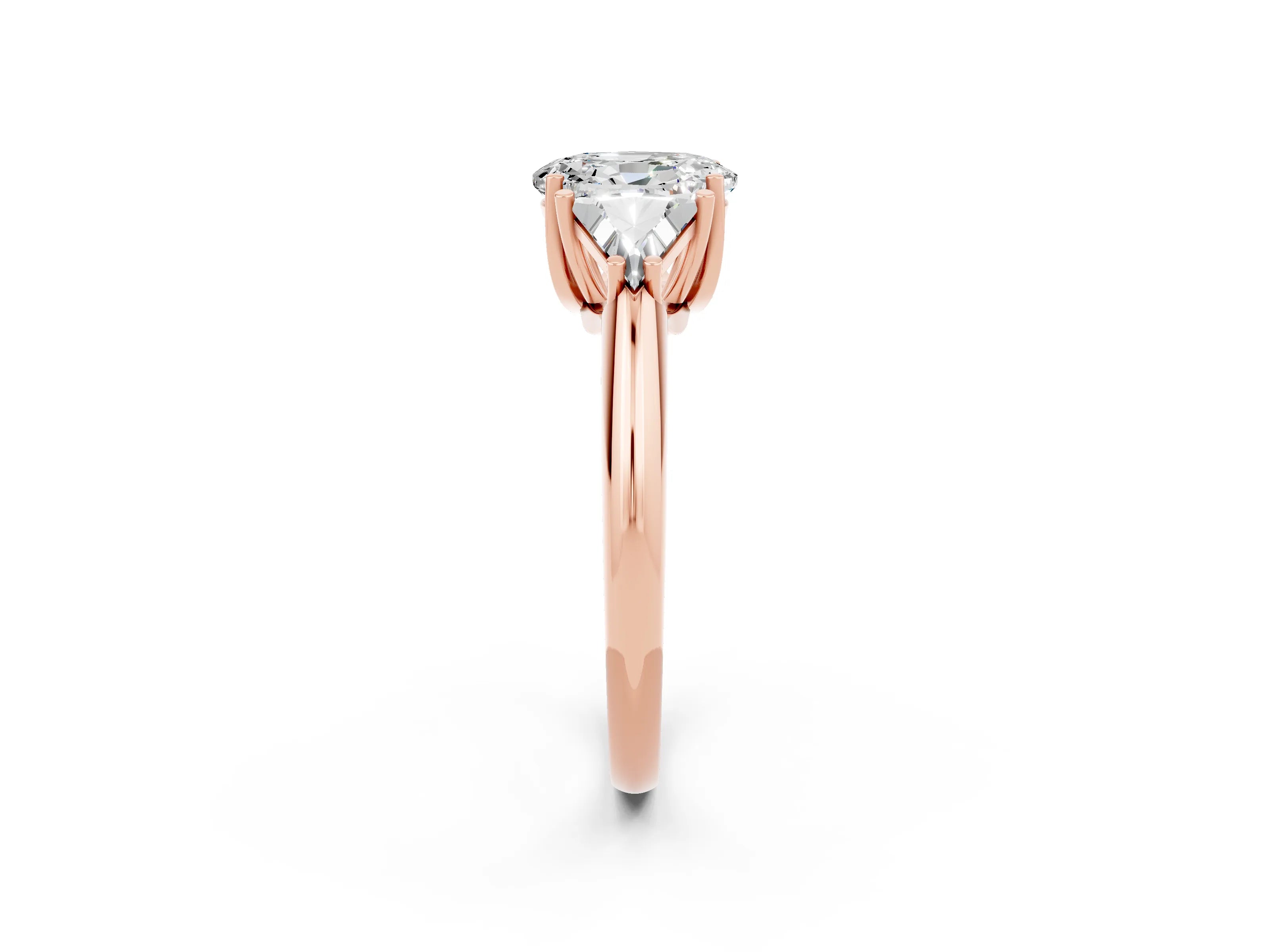 Rose gold Three-Stone Oval Cut Cut Diamond Ring with Trillion Side Stones and Four-Prong Setting_2